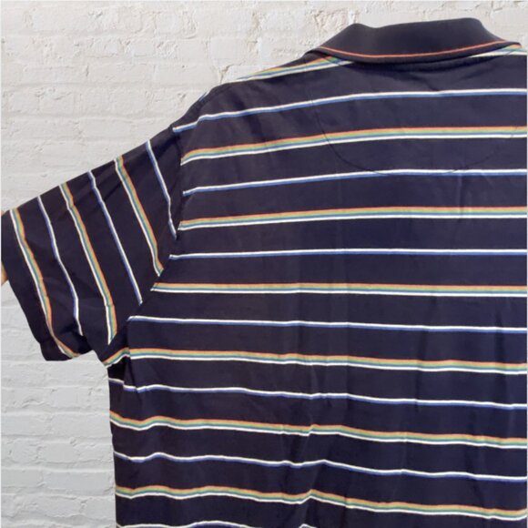 SHIRT -- Blue Striped Pullover Shirt for Large Man, Short Sleeved - Picture 8 of 12